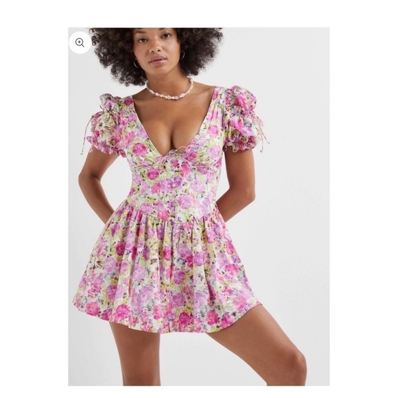 NWT FOR LOVE AND LEMONS Angie Puff Sleeve Corset Mini Dress Pink Floral Small - Picture 7 of 16